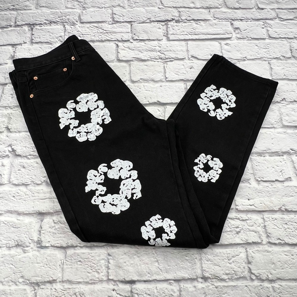 Levis x Denim Tears 501 Cotton Wreath Jeans Mens 34 Black White Straight Leg